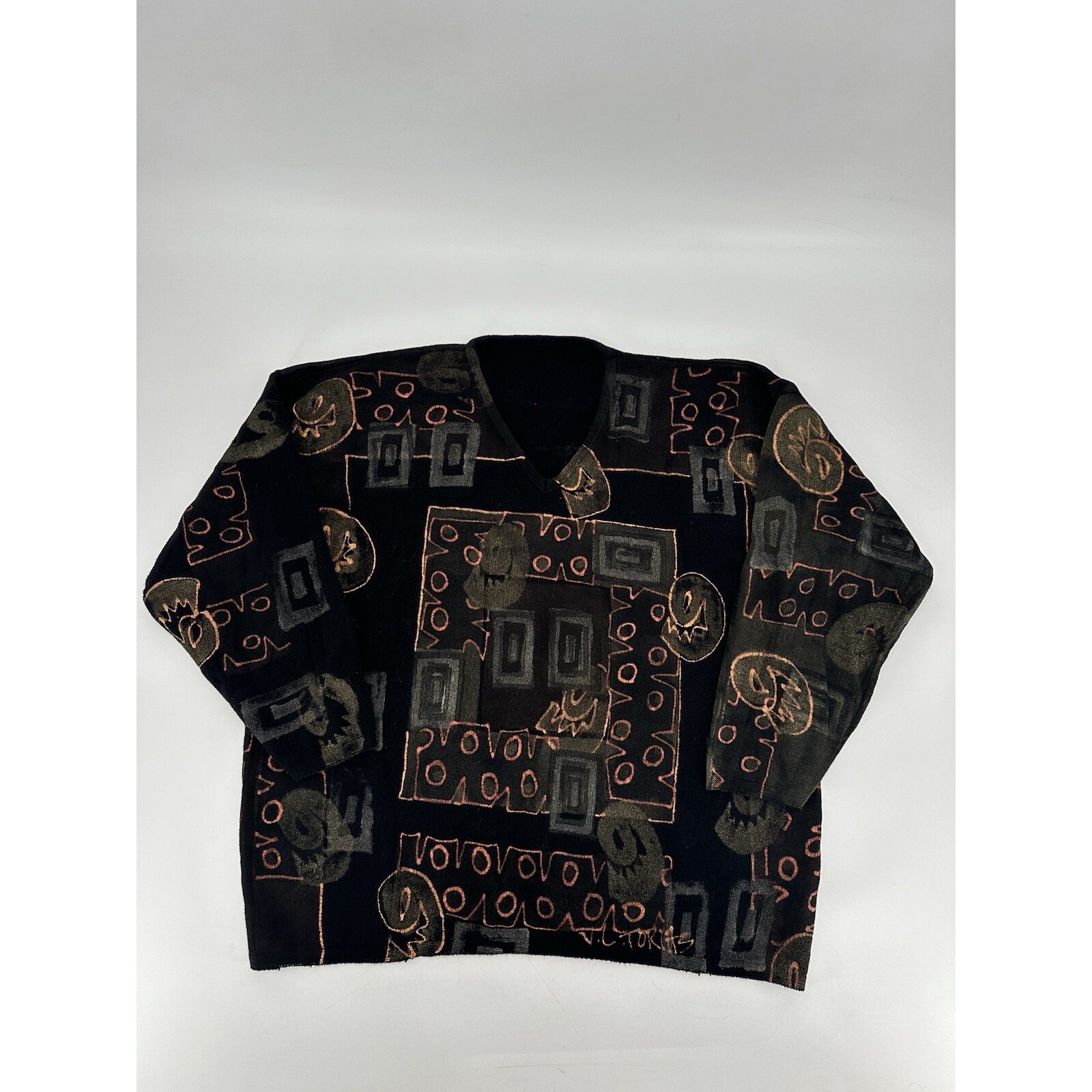Vtg Signed Vc Torias Hand Painted Art To Wear Pull Over Sweater Women's Size Xl